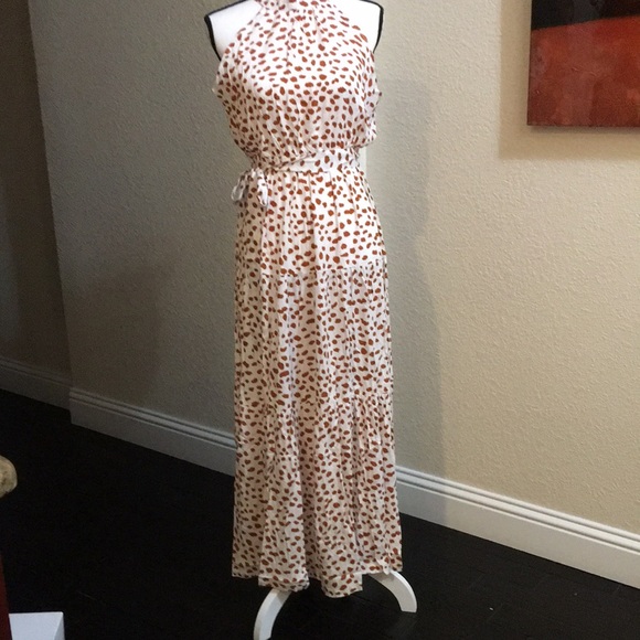 Polkadot dress in beige/brown dots. Blue drops 5/9 - Picture 7 of 11